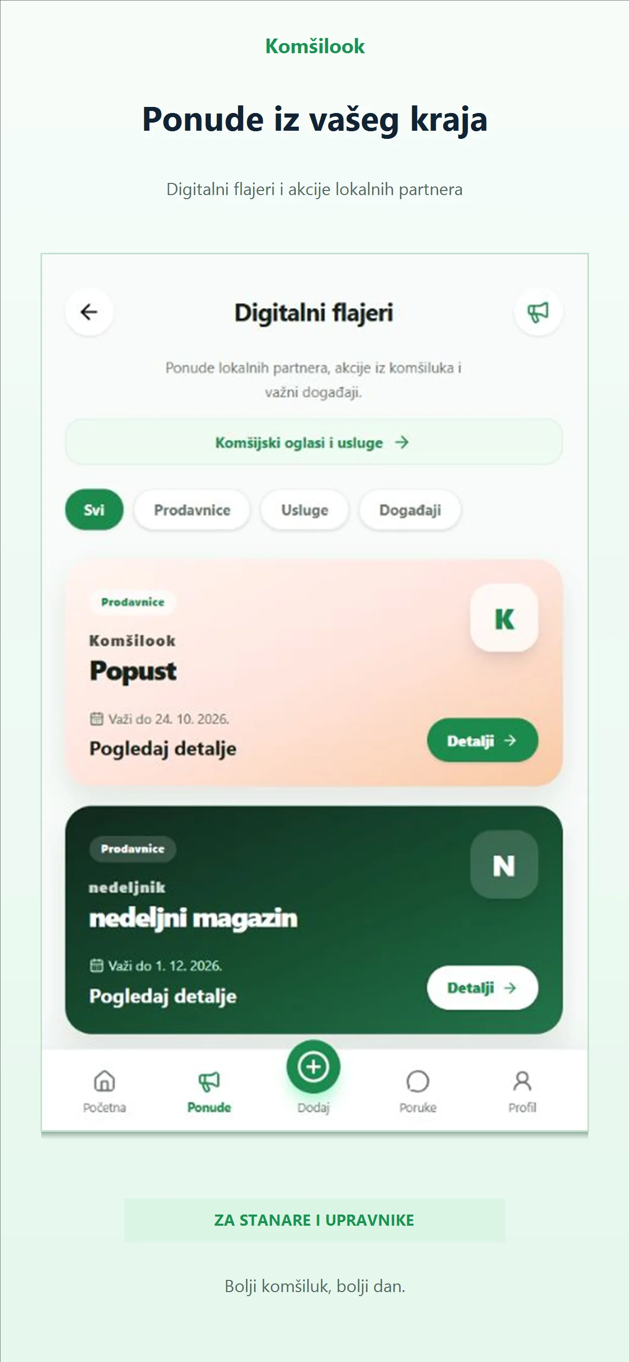 Komšilook ekran digitalnih flajera