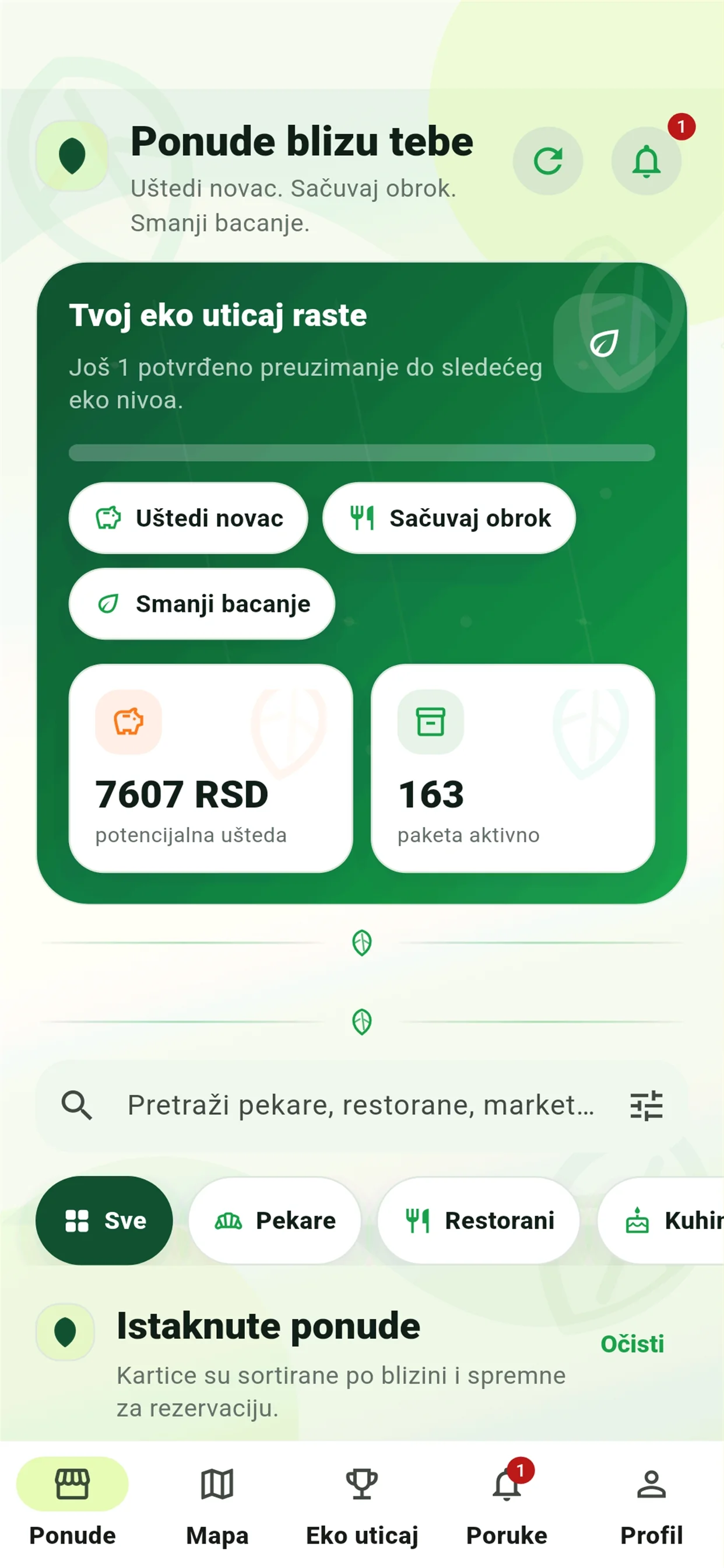 Sačuvaj Hranu početni ekran sa lokalnim ponudama